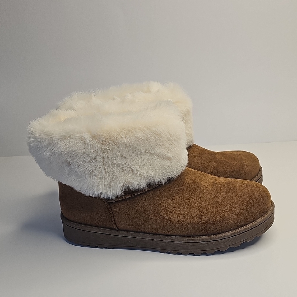 White Mountain Women's Brown & Cream Faux Fur Lined Footwear Size 8.5